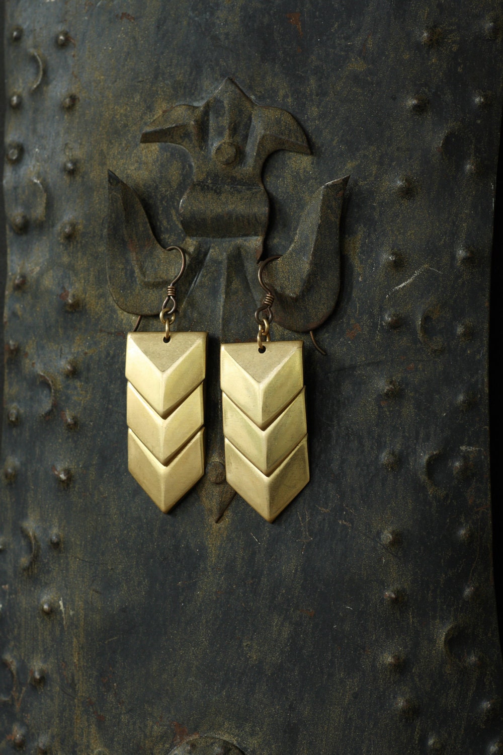 Shield Me - Geometric Brass Shield Earrings by Prairieoats
