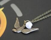 SALE Hunger Games Necklace - Mockingjay and Pearl - Katniss and Peeta