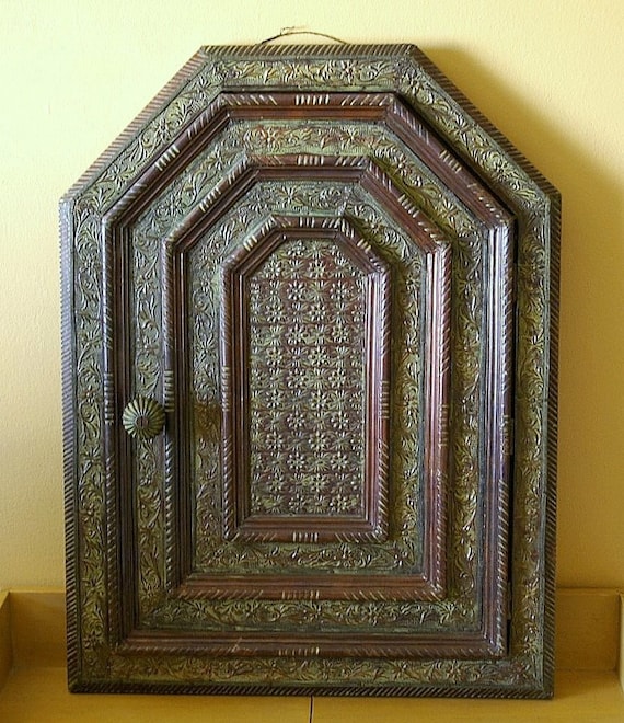 Antique Patina Indian Mirror with Door - PRICE REDUCED -free shipping and insurance