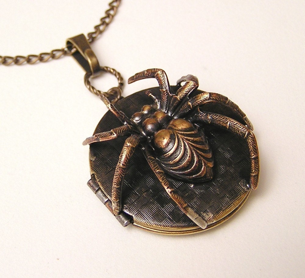 Gothic Steampunk Black SPIDER LOCKET, Necklace Pendant