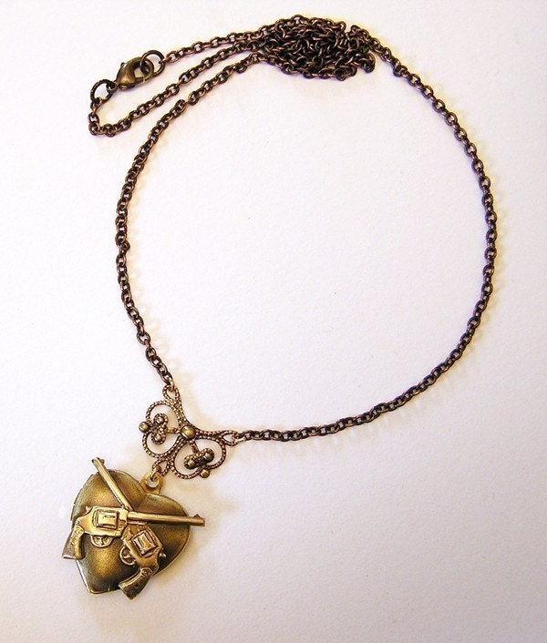 Steampunk double Guns Slinger, Necklace Pendant, Vintage