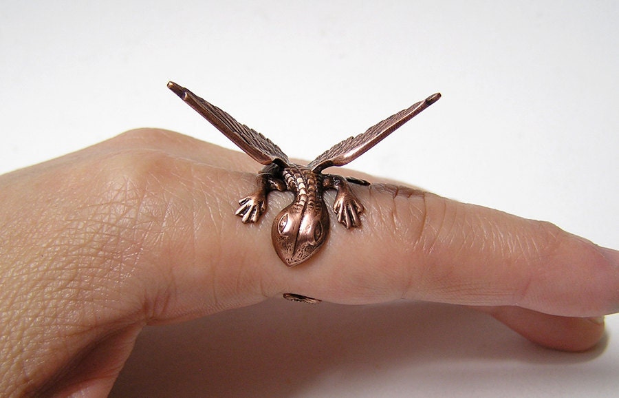 Steampunk Dragon Ring, dragon body wrap around finger (copper)