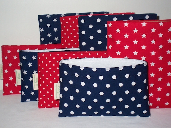 Reusable sandwich and snack bags -  Red, white and blue  - Create your own set - ON S A L E