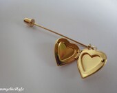 Vintage Goldtone Dangle Locket Heart Stick Pin NOS