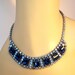 Antique Vintage Necklace Choker 20s Art Deco 7 Huge Square Dark Blue Faceted Rhinestones Surrounded 127