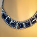 Antique Vintage Necklace Choker 20s Art Deco 7 Huge Square Dark Blue Faceted Rhinestones Surrounded 127