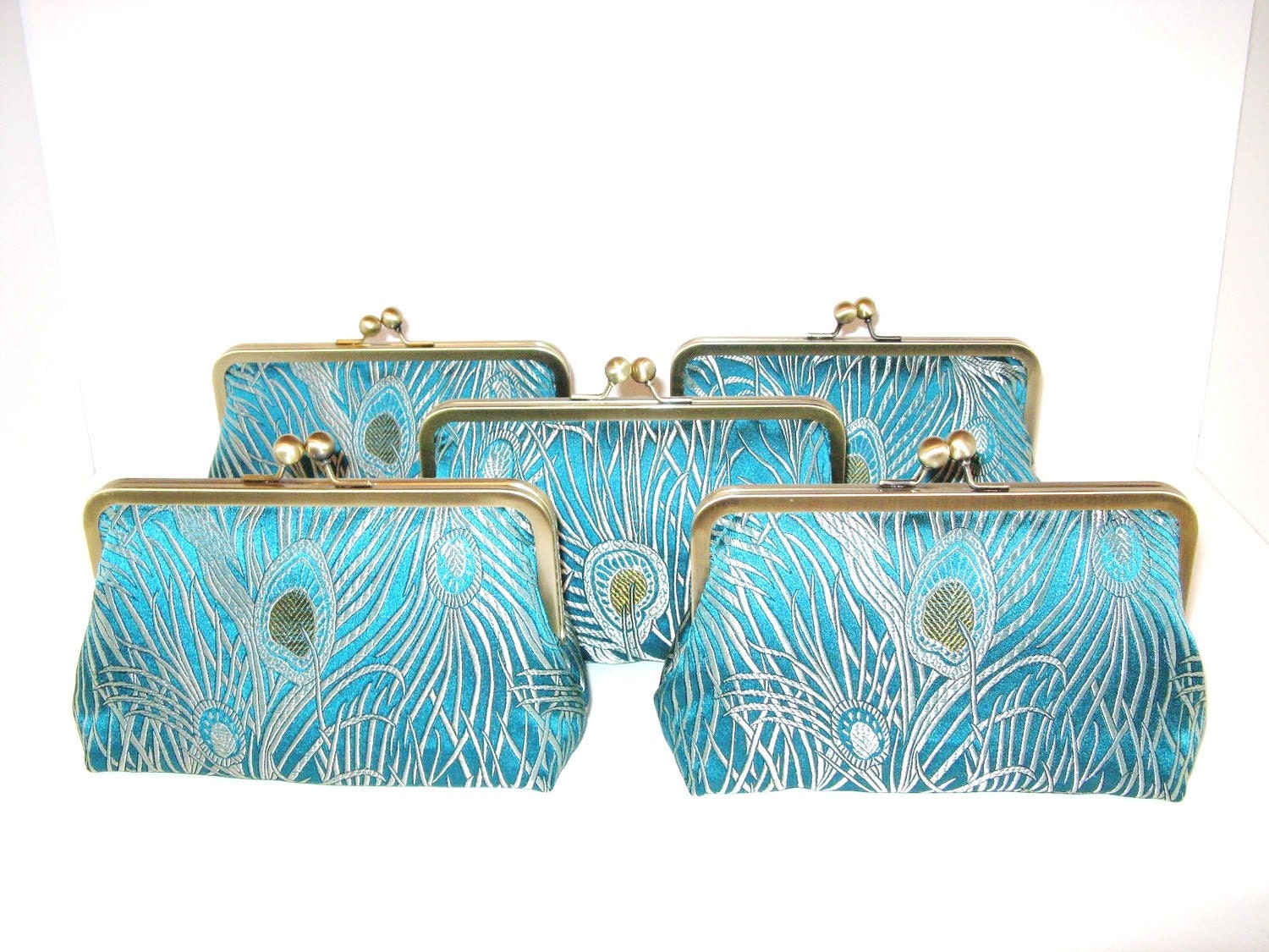 SALE - Peacock Clutches In Iridescent Silk Brocade-Set Of 5-Bridal Clutch-Bridesmaid Clutch-Wedding Purse