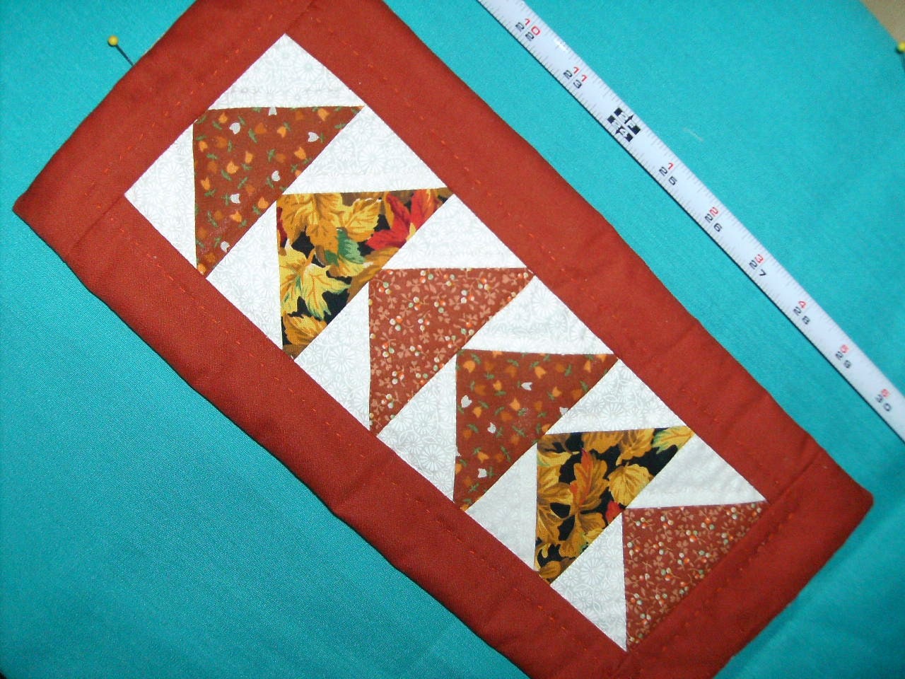 HANGING Patchwork, 'Flying Geese' Hand Quilted Browns 6"x13"  Manish Minimalist Geometric Triangles Quilt History Quilt Story