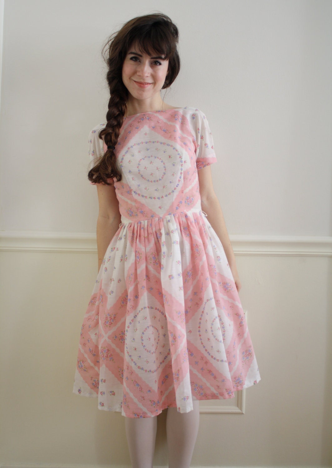 SALE Vintage 1950's L'AIGLON Sheer Spring Roses Dress