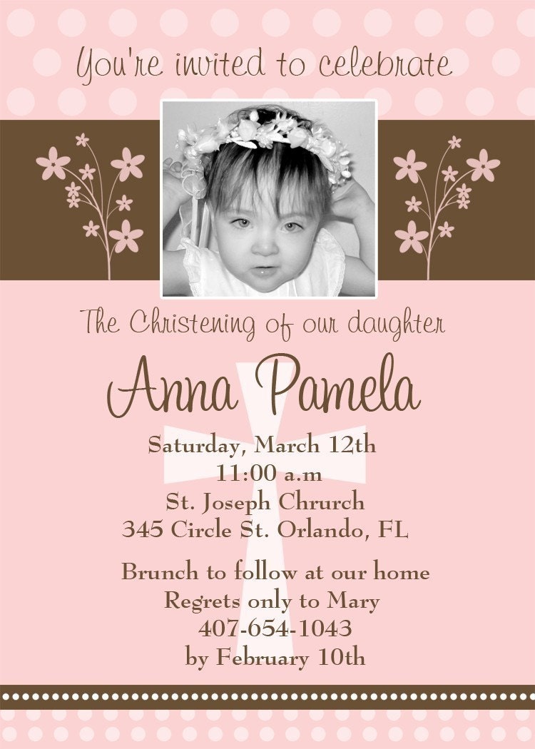 Brown and Pink Baptism/Christening Invite