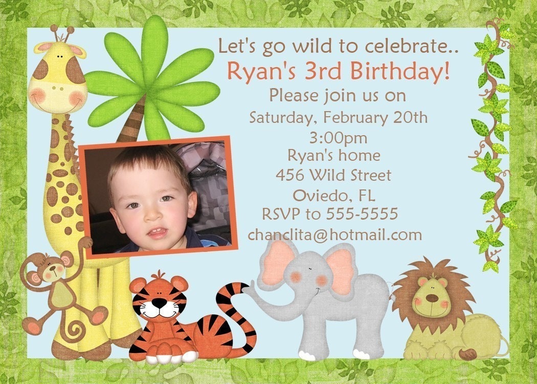 Zoo, Jungle Or Safari Theme Boy Or Girl Photo Card Invitation