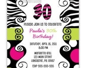 Chic Zebra Print With Leopard, Giraffe Or Dots Birthday Invitation Any Age (You Print)