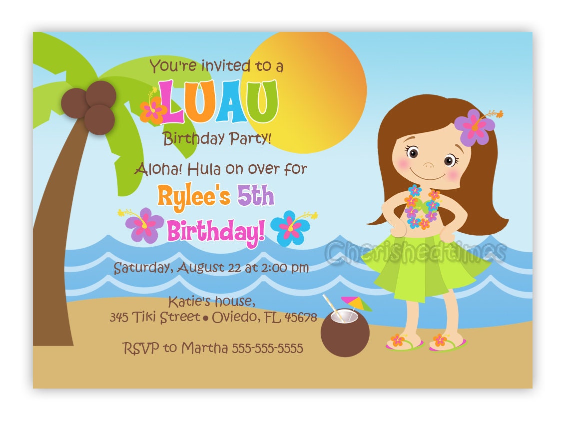 Hula Girl Or Boy Birthday Party Invitation (You Print)