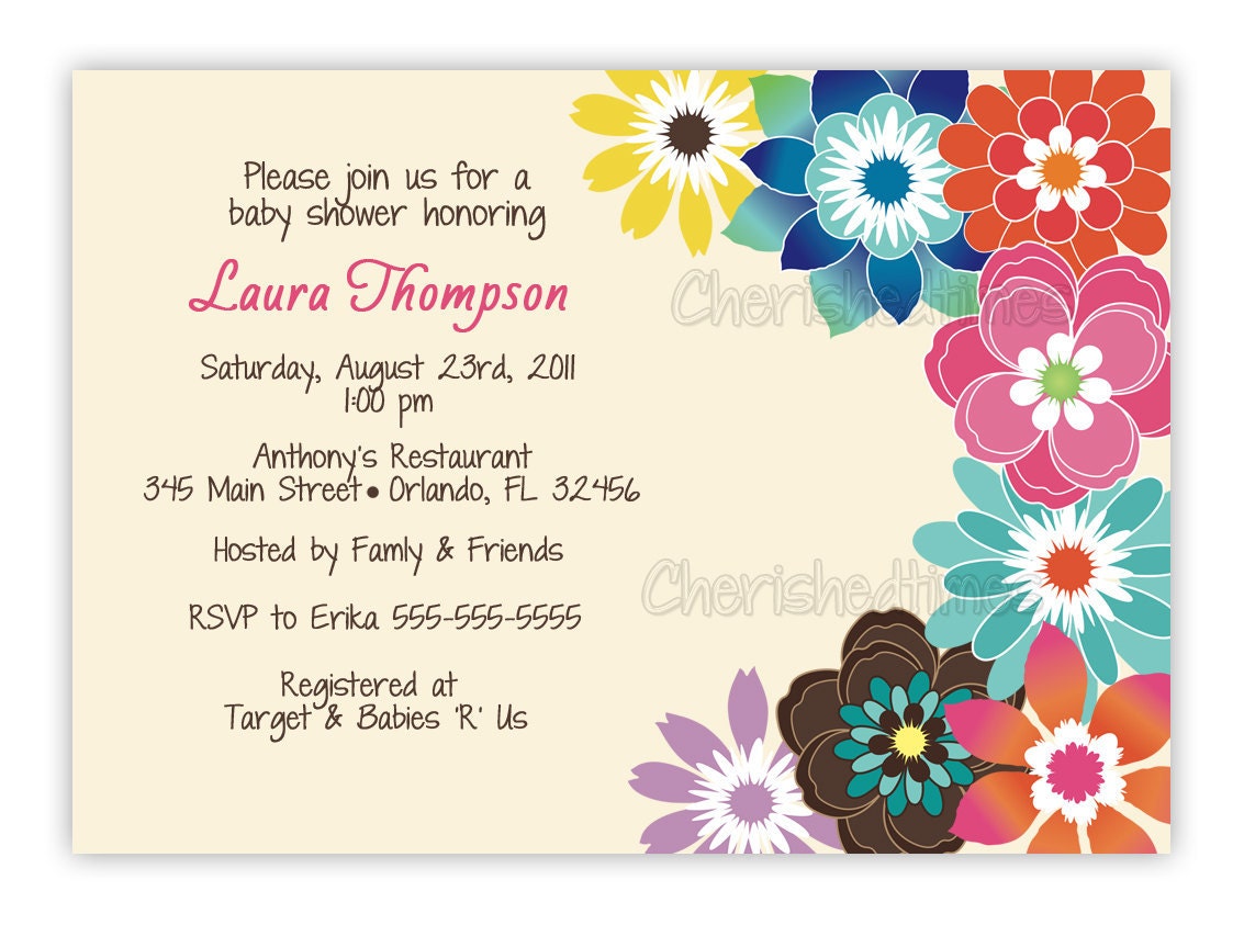 Summer Flowers Bridal, Baby Shower or Birthday Invitation (You Print)