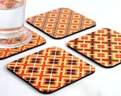 Coaster set drink coasters orange pumpkin brown retro set of 4 coasters kitchen home decor gift idea under 25