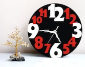 Wall clock red white black big numbers typography round large clock home office decor