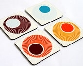 coaster set tangerine pumpkin orange mustard citrine circles and swirls retro drink coasters hostess gourmet set of 4 coasters gift idea