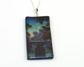 Necklace, Maxfield Parish Print with Sterling Silver Bail and Chain, Polymer Clay