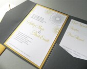Modern Gray and Yellow Dahlia Floral Invitation Suite, RSVP Card, 2 Insert Cards plus Envelopes - 25 Sets