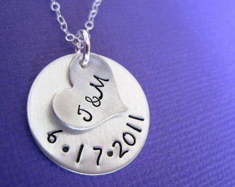 Hand Stamped Jewelry - Our Initials and Anniversary Date Personalized Mothers Jewelry
