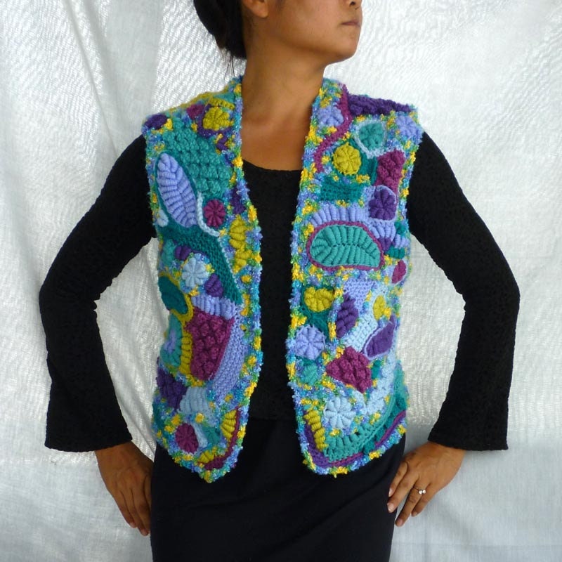 Colorful Freeform crochet Vest size S-M
