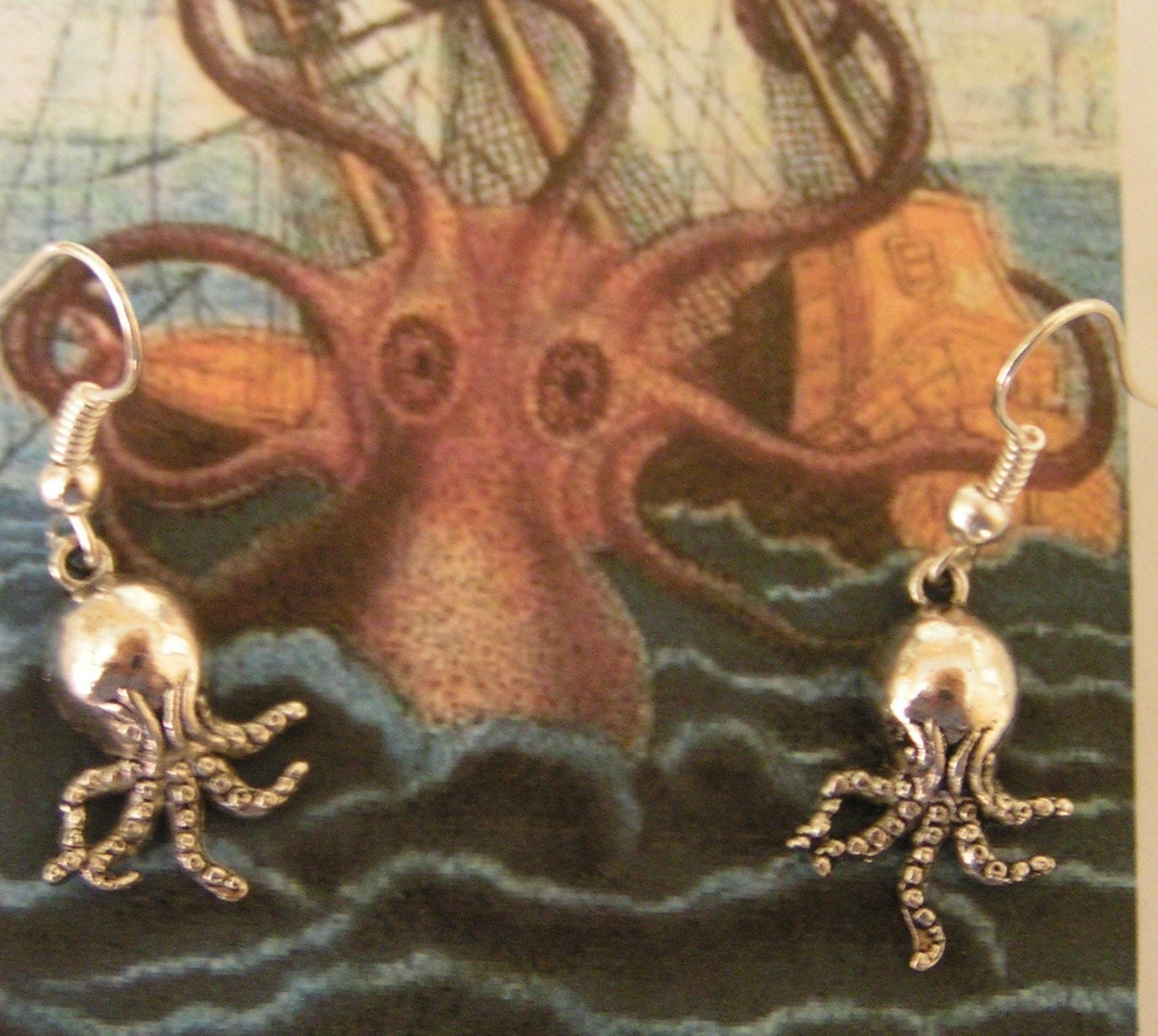 STEAMPUNK - THE KRAKEN - THE ORIGINAL DEEP SEA MONSTER - OCTOPUS EARRINGS OF TIBETAN SILVER