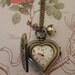 How Time Flies - My Love - Brass Skeleton key and Ecru Filigree Leaf Cap Pearl Detailed Filigree Cut Out Heart Locket Watch