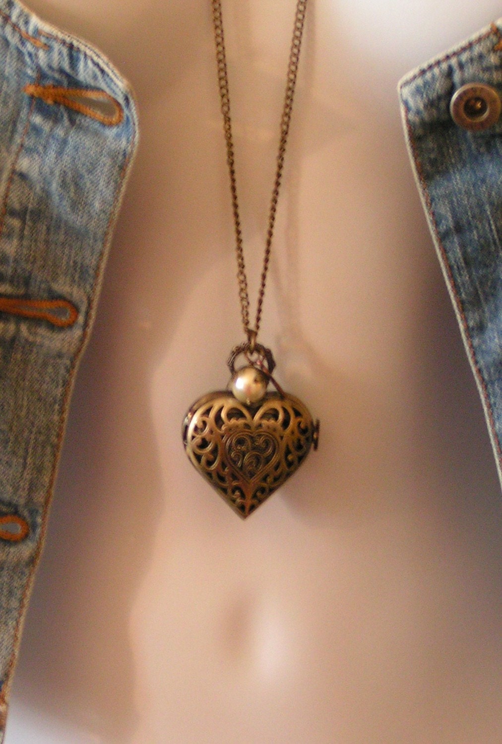 How Time Flies - My Love - Brass Skeleton key and Ecru Filigree Leaf Cap Pearl Detailed Filigree Cut Out Heart Locket Watch
