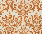 Pair of drapery curtain drapery panels, sweet potato orange damask, 50W x 84L UNLINED