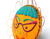Folk Art Embroidered Felt Wall Flower, Marigold