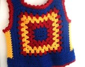 Child's Crocheted Sleeveless Sweater-Granny Square Motif