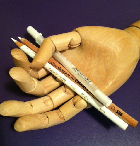 White Tangling Set - Gelly Roll pen, Prismacolor, charcoal pencil