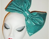 Giant Teal snakeskin animal print PVC latex hair bow