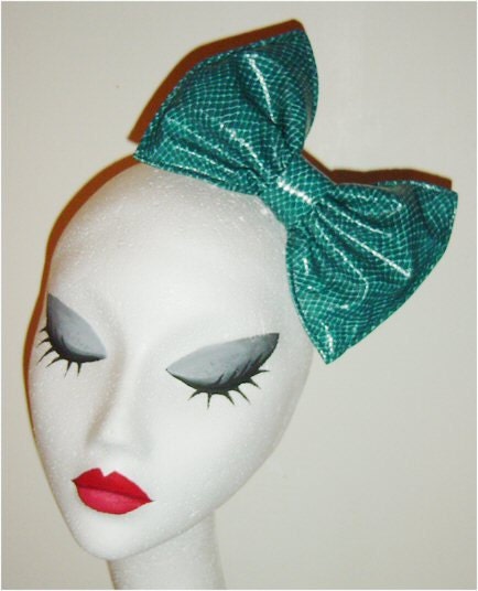 Teal snakeskin animal print PVC latex high gloss shiney hair bow headband or clip
