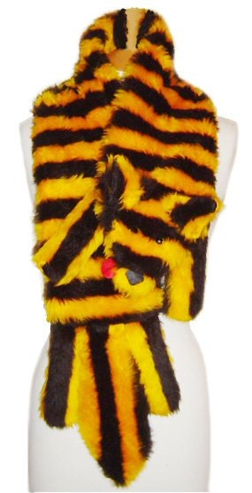 Fun Fox Stole faux fur yellow black stripe animal scarf