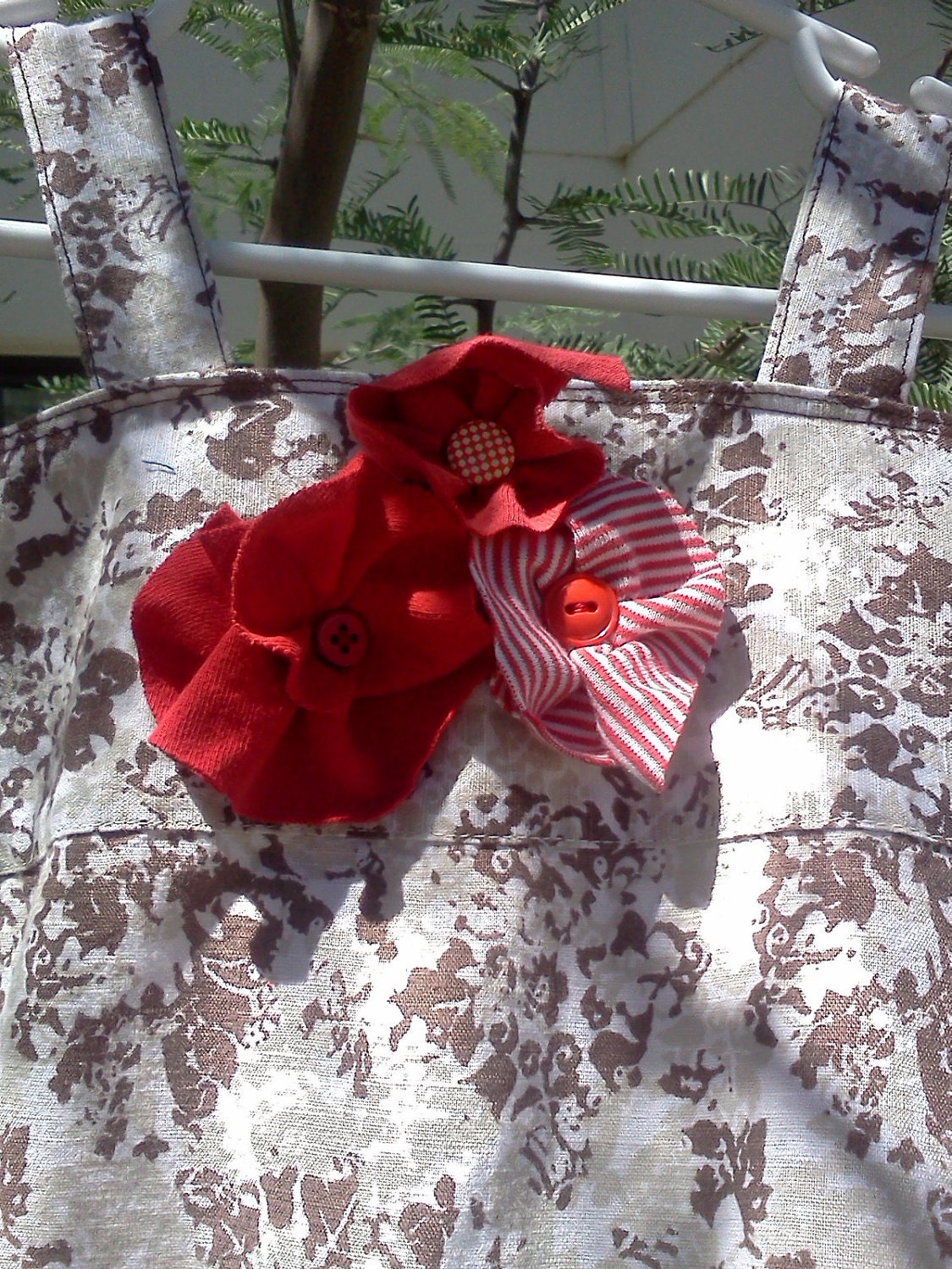 Sundress 2T Upcycled Men's Shirt Chocolate Brown floral with Red T Shirt Flowers