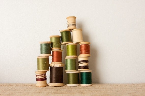 Vintage Wooden Sewing Spools-Earthy Mix