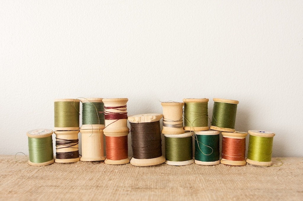 Vintage Wooden Sewing Spools-Earthy Mix