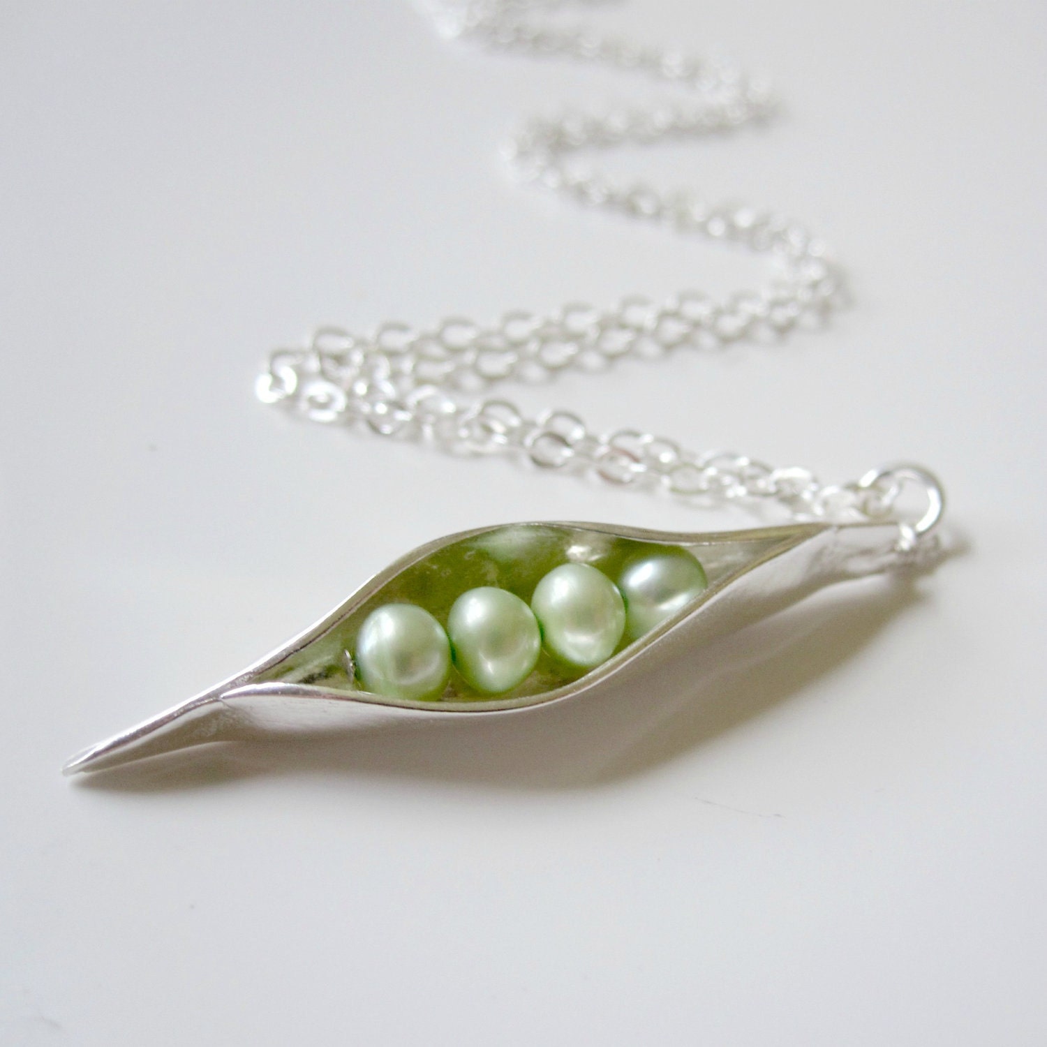 Peas In The Pod Necklace, Four  Peas, Silver Pea Pod, Peapod Mothers Necklace - Sweet Pea
