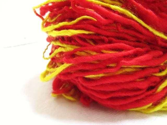 Scarlet Red Skein Fire Engine Red Merino Wool with Jonquil Bright Yellow Silk Handspun Yarn 130yards