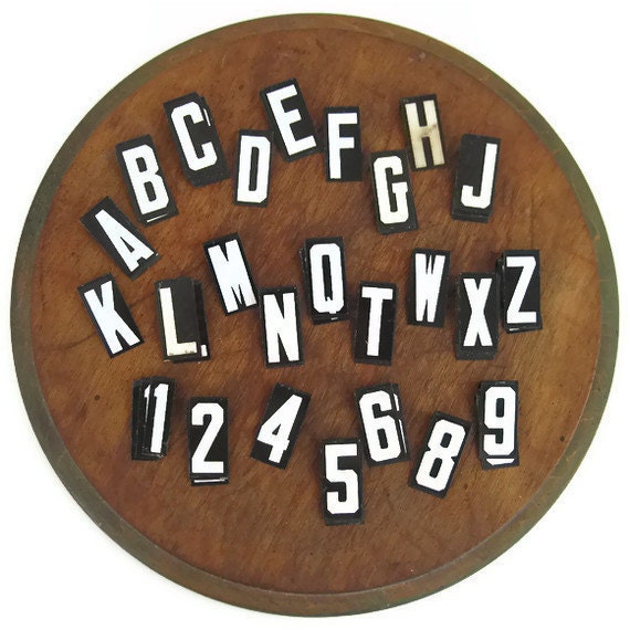 5 small industrial sign letters and numbers, vintage metal numbers, tiny sign letters and numbers, black and white