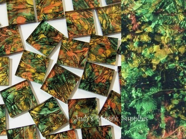 Green Copper Gold Van Gogh Glass Tiles Tesserae Mosaic Squares - 25 3/4 Inch Tiles