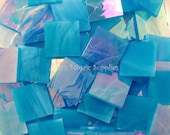 Iridescent Sky Blue Glass Tiles Tesserae Mosaic Squares - 25 3/4 Inch Tiles