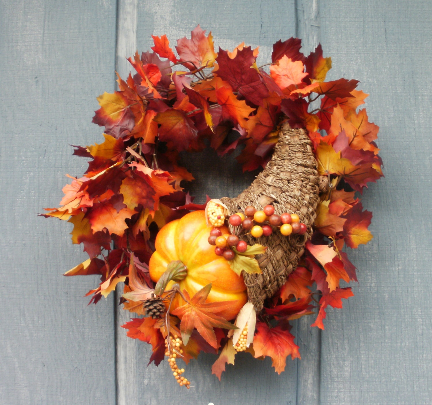 Cornucopia Fall Harvest Wreath by Silk N Lights Designs