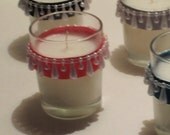 Wedding Candle Votives Pearl on Red Ribbon - Set of Six by Silk N Lights Designs