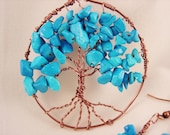 Tree of Life Howlite Turquoise Antique Copper Wire Wrapped Necklace and Earrings