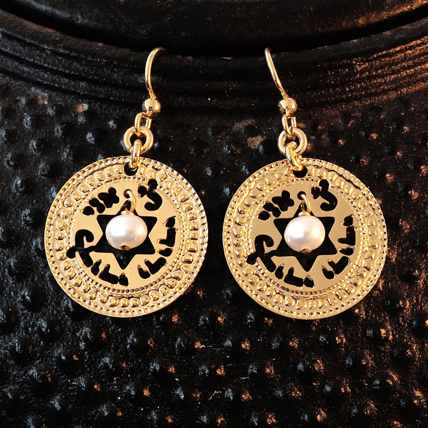 Gold earrings - ELUL - Ani Ledodo vedodi Li - freshwater pearls inside- judaica gold jewelry