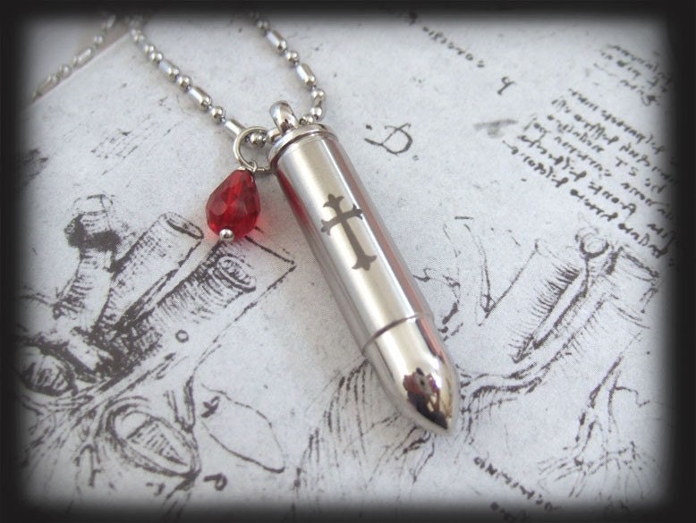 Shot A Silver Bullet Through The Heart,  stainless steel perfume bottle container, message locket  necklace