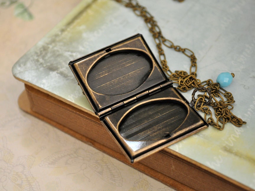 JOURNEY book style antiqued brass locket with anchor