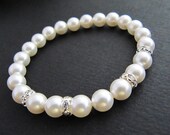 SET of 9 Wedding Jewelry Bridal Bracelet Bridesmaid Bracelet Crystal White Swarovski Pearls with rhinestone rondelles Flower girl Bracelet